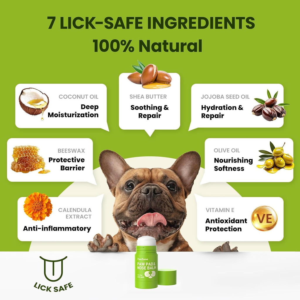 PawSono Lick-Safe Dog Paw & Nose Balm with Coconut Oil, All-Natural | Moisturizes Dry Cracked Paw Pads & Snout, Protect Paws After Walks on Hot Pavement, Beaches & Hiking Trails, 1.3 oz