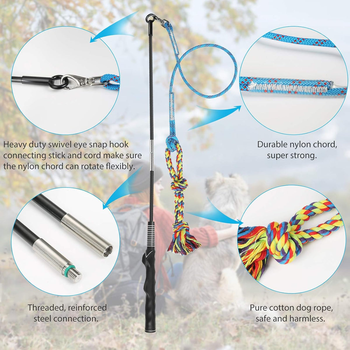 Flirt Pole for Dogs Interactive Chase Toy for Large Medium Small Puppy Dogs | For Chase and Tug of War, Dog Teaser Wand with Lure, Chewing Toy, for Outdoor Exercise & Training,Easy to Use,Carry, Sturdy