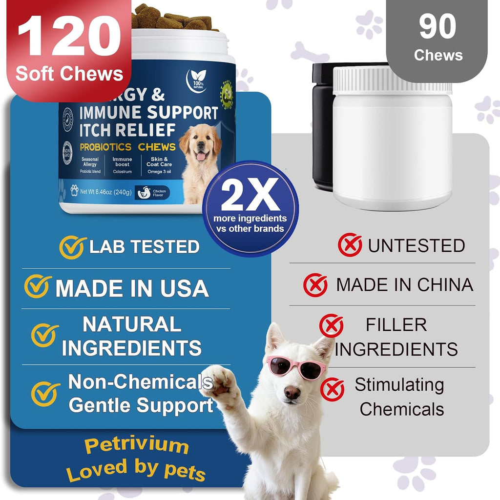 Dog Allergy Relief Chews, Helps Relieve Itchy Skin, Paw Licking & Ear Irritation, Dog Allergy Supplement with Probiotics for Skin & Immune Support, Colostrum & Fish Oil