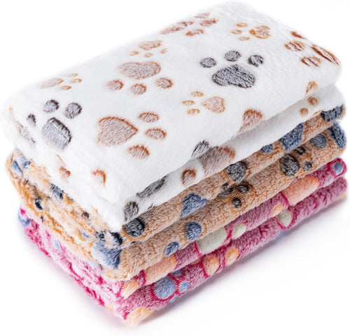 1 Pack 3 Blankets Super Soft Fluffy Premium Fleece Pet Blanket Flannel Paw Printed Throw for Dog Puppy Cat (Small 23x16'', Brown, Pink, White)