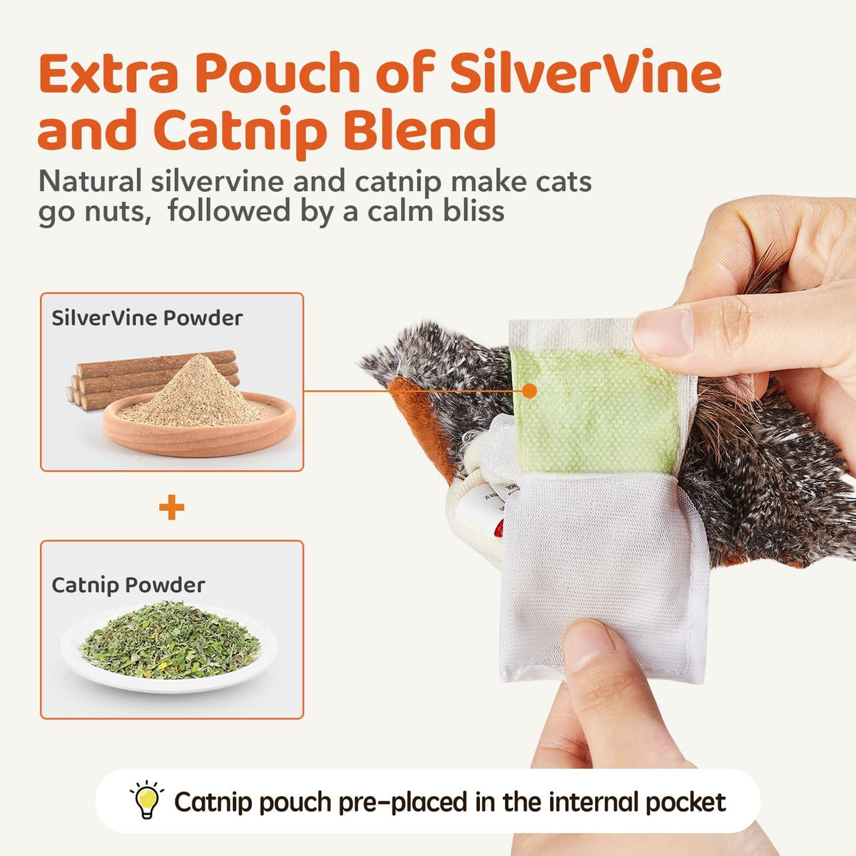 Potaroma Cat Toys Rechargeable Flapping Bird Sparrow, Lifelike Chirp Tweet, Touch Activated Kitten Toy Interactive Cat Exercise Toys for All Breeds Cat Kicker Catnip Toys 4.0 Inches