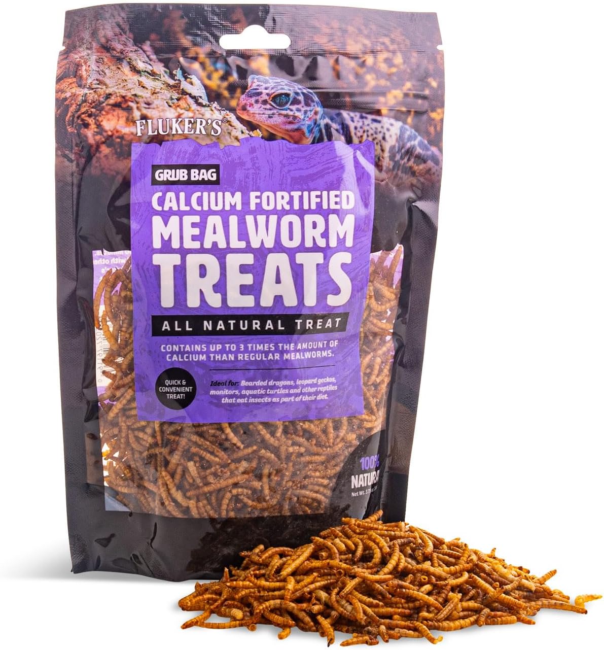 Fluker’s Grub Bag All Natural Calcium Fortified Mealworm Treats, Packed with Protein, Rich in Nutrients, A Reptile Favorite, 3 oz