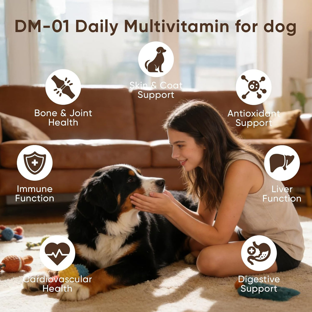 DM-01 Daily Multivitamin, Multivitamin Itch Relief Chews for Dog, with Folic Acid, Salmon Oil, Chondroitin & Natural Vitamins, Skin and Coat Healthy, Digestive & Boost Immunity, 60 Chew (Beef)