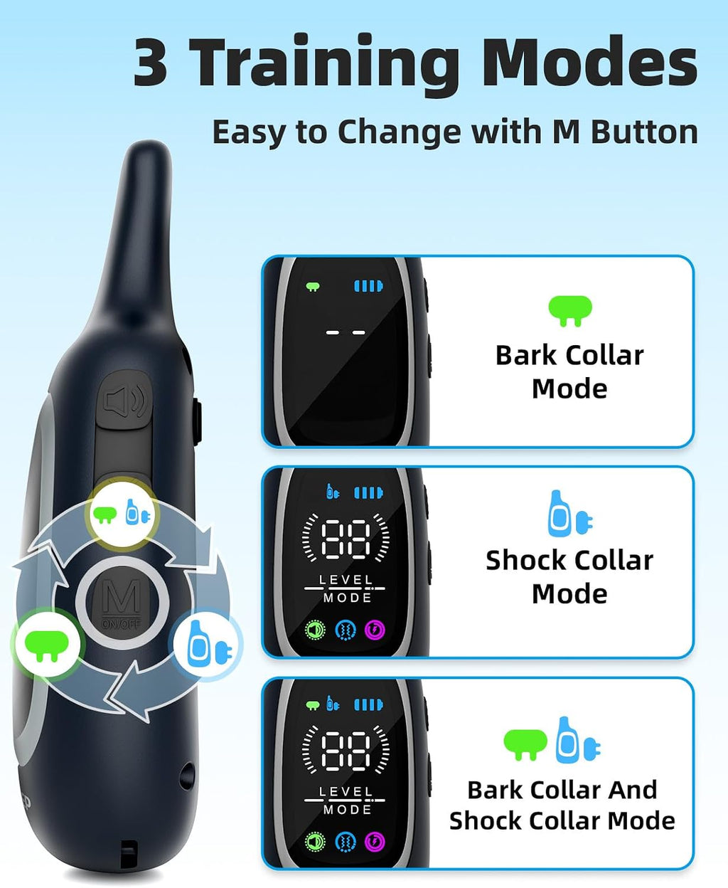 2-in-1 Dog Shock Collar and Bark Collar for Dogs – 3300FT Dog Training Collar with Remote, IP67 Waterproof e Collar with Anti-Bark/Beep/Vibration/Shock Modes for Small Medium Large Dog(8-120Lbs)