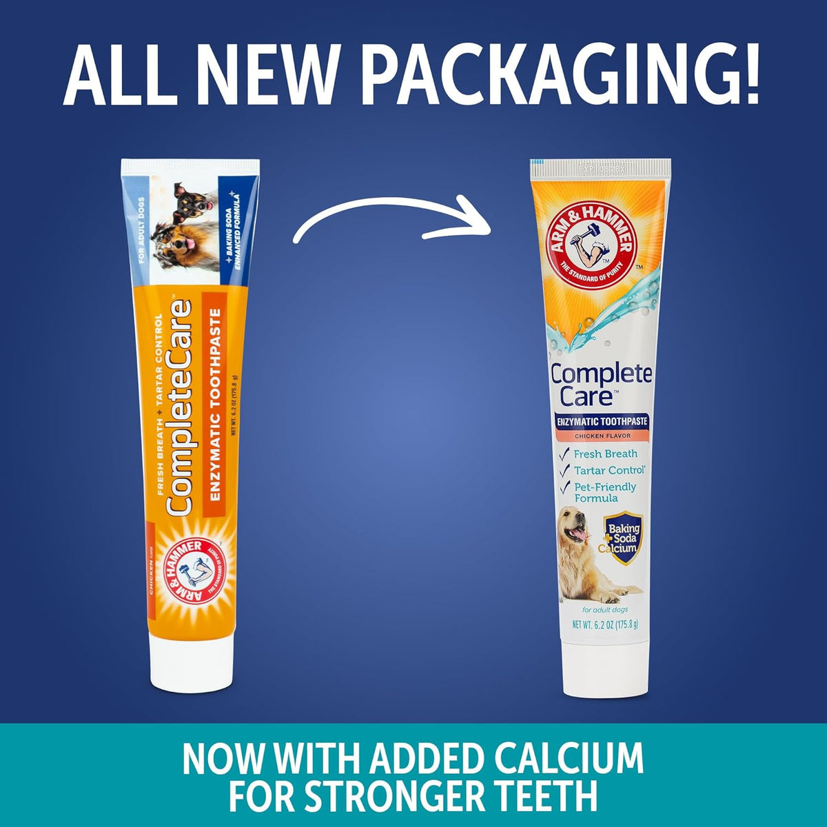 Arm & Hammer Complete Care Enzymatic Dog Toothpaste, Chicken, 6.2 Oz | Fluoride-free formula with baking soda and calcium fights plaque and tartar, freshens breath, value size