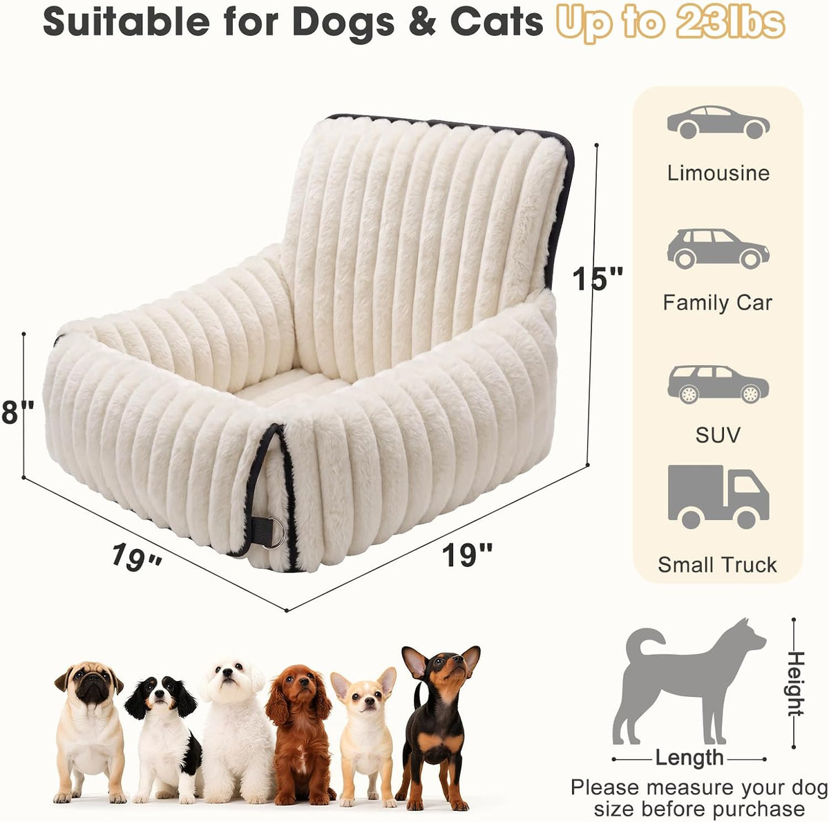 MIXJOY 6-in-1 Dog Car Seat for Small/Medium Dogs up to 25 lbs, Multi-Functional Dog Carrier for Car with Detachable Washable Cover, Pet Travel Bed with Clip-On Safety Leash, Beige