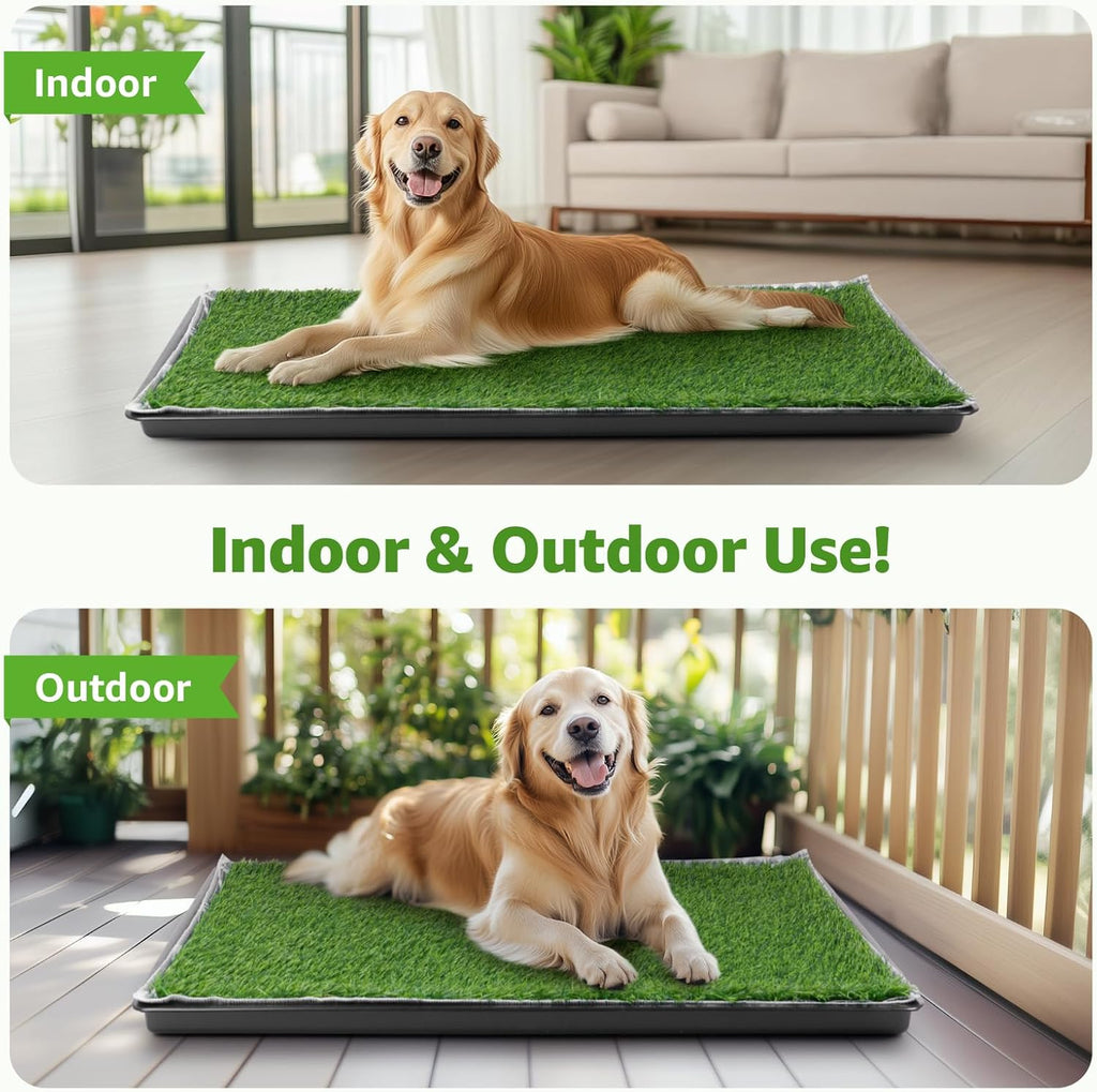 LOOBANI Large Dog Grass Pad with Tray - 35x23in for Balcony Apartment | Dog Potty with 2 Artificial Grass & 2 Washable Pee Pads for Replacement, Quick-Absorbency, Easy to Clean, Indoor/Outdoor Use