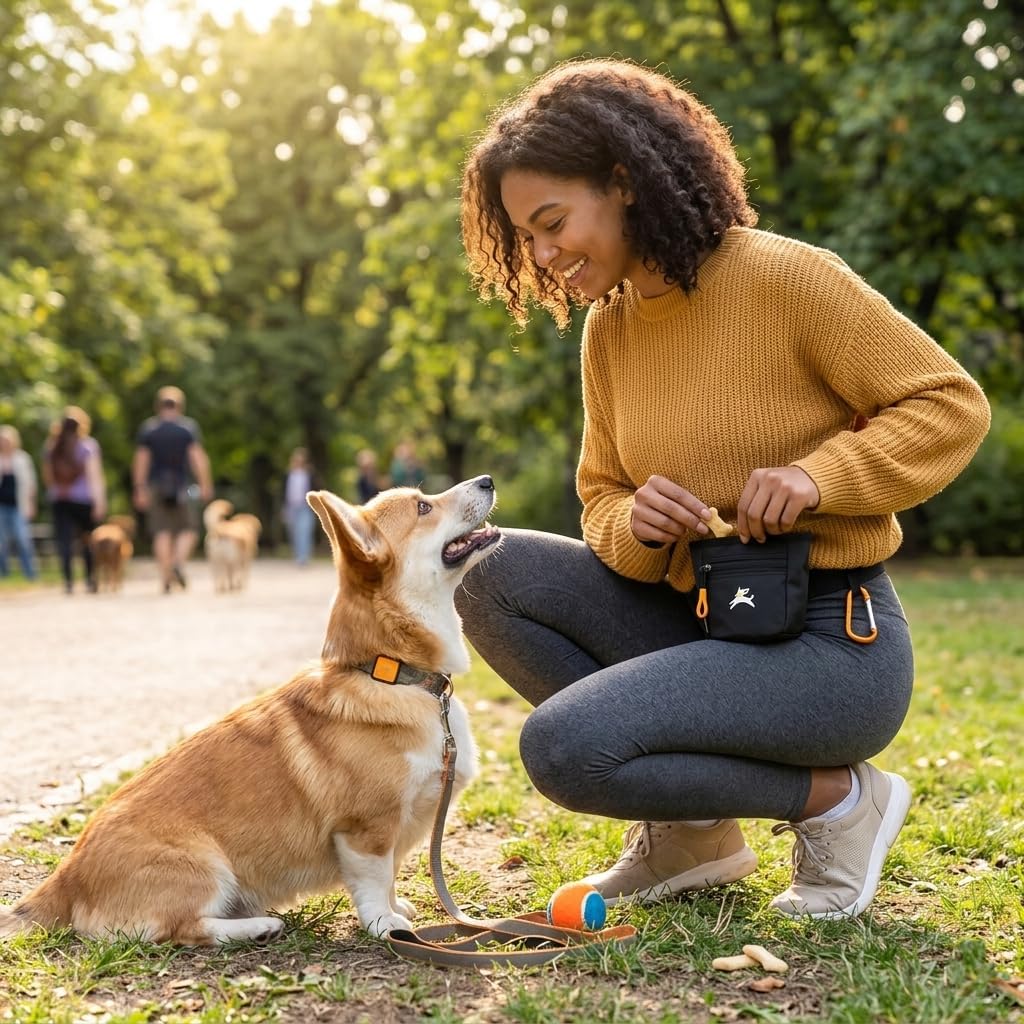 OllyDog, Goodie Treat Bag, Dog Treat Training Pouch | Magnetic Closure | 3 Ways to Wear | Hands-Free Waist Belt | Water-Resistant Recycled Vegan Fabric (Raven S'25)