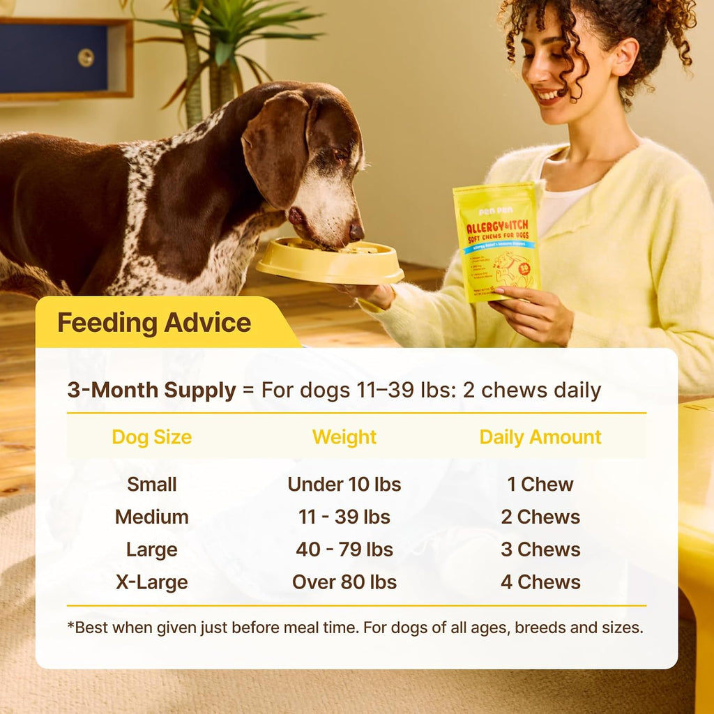 PENPEN Dog Allergy Chews - Anti-Itch & Itchy Skin Support for Dogs, Probiotics & Omega 3 (Fish Oil) for Immune & Gut Health - Peanut Butter Flavor - 180 Soft Chews