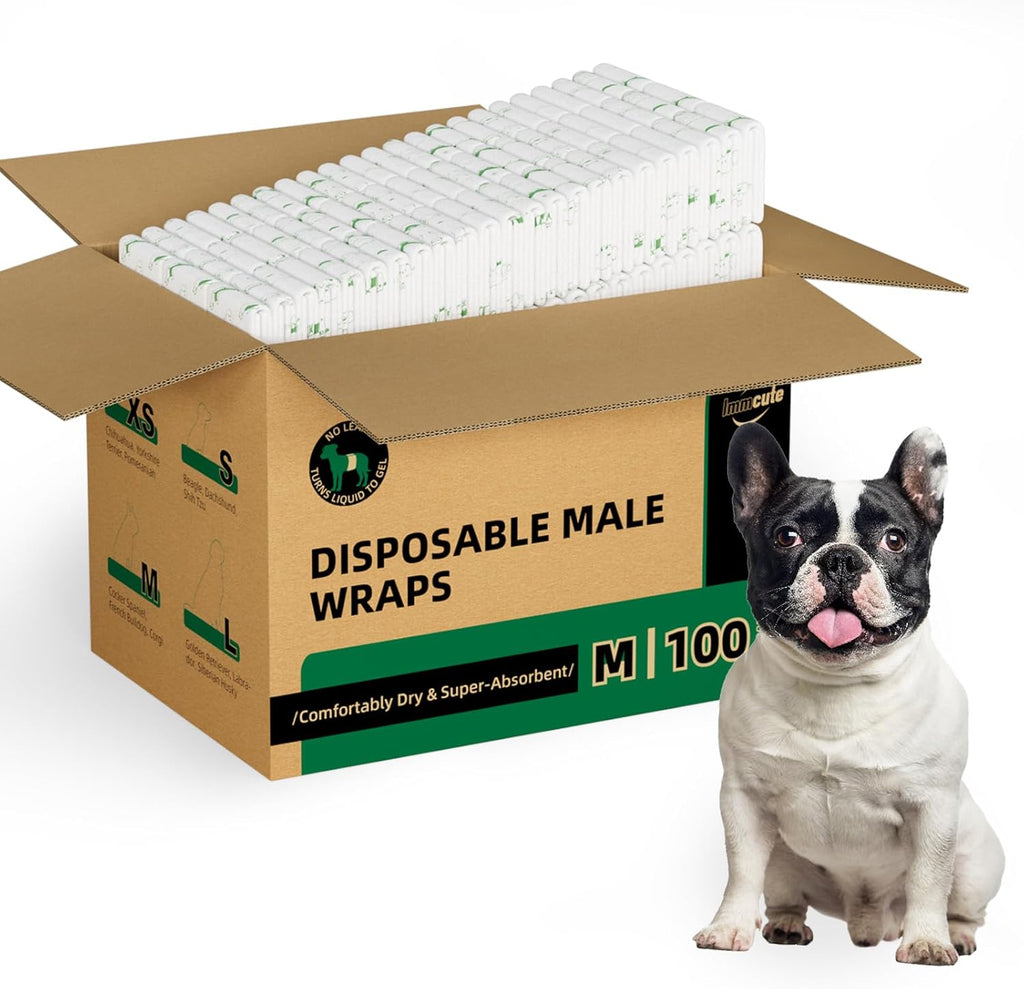 IMMCUTE Dog Diapers Male Small 50 Ct, Male Dog Diapers Disposable with Wetness Indicator, Adjustable Puppy Diapers Male, Flashdry Gel Technology, Male Dog Wraps for Incontinence & Marking