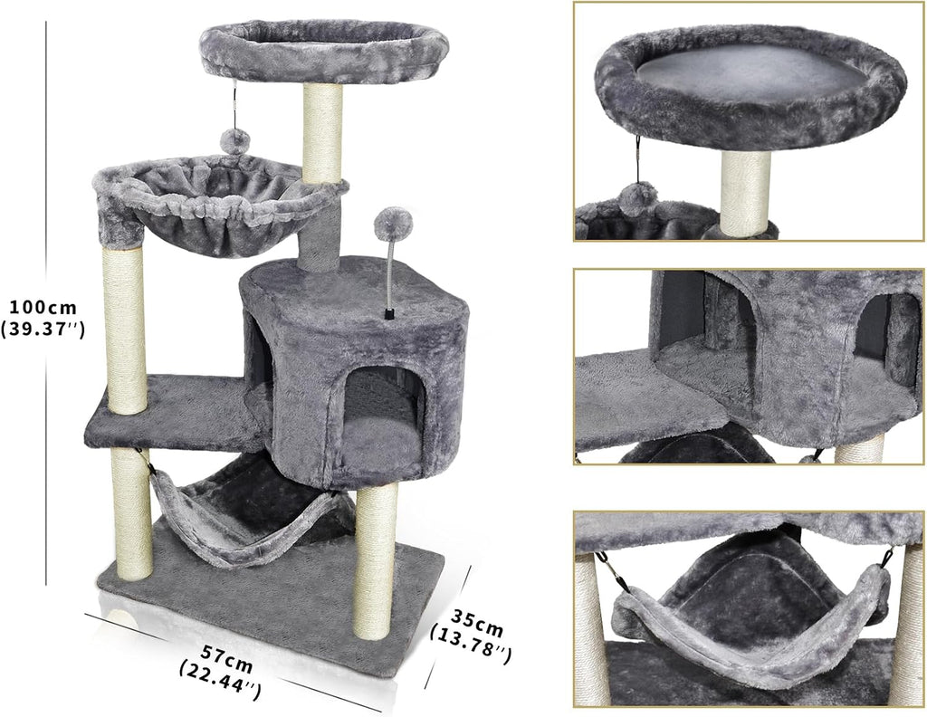 YUNIQUE Cat Tree with Cat Condo and Big Hammock, Grey
