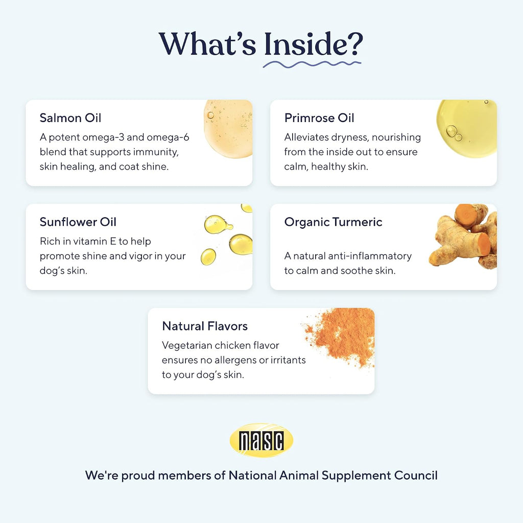 Pawfy Skin & Coat Salmon Oil Chews - Dog Itch Relief & Allergy Support