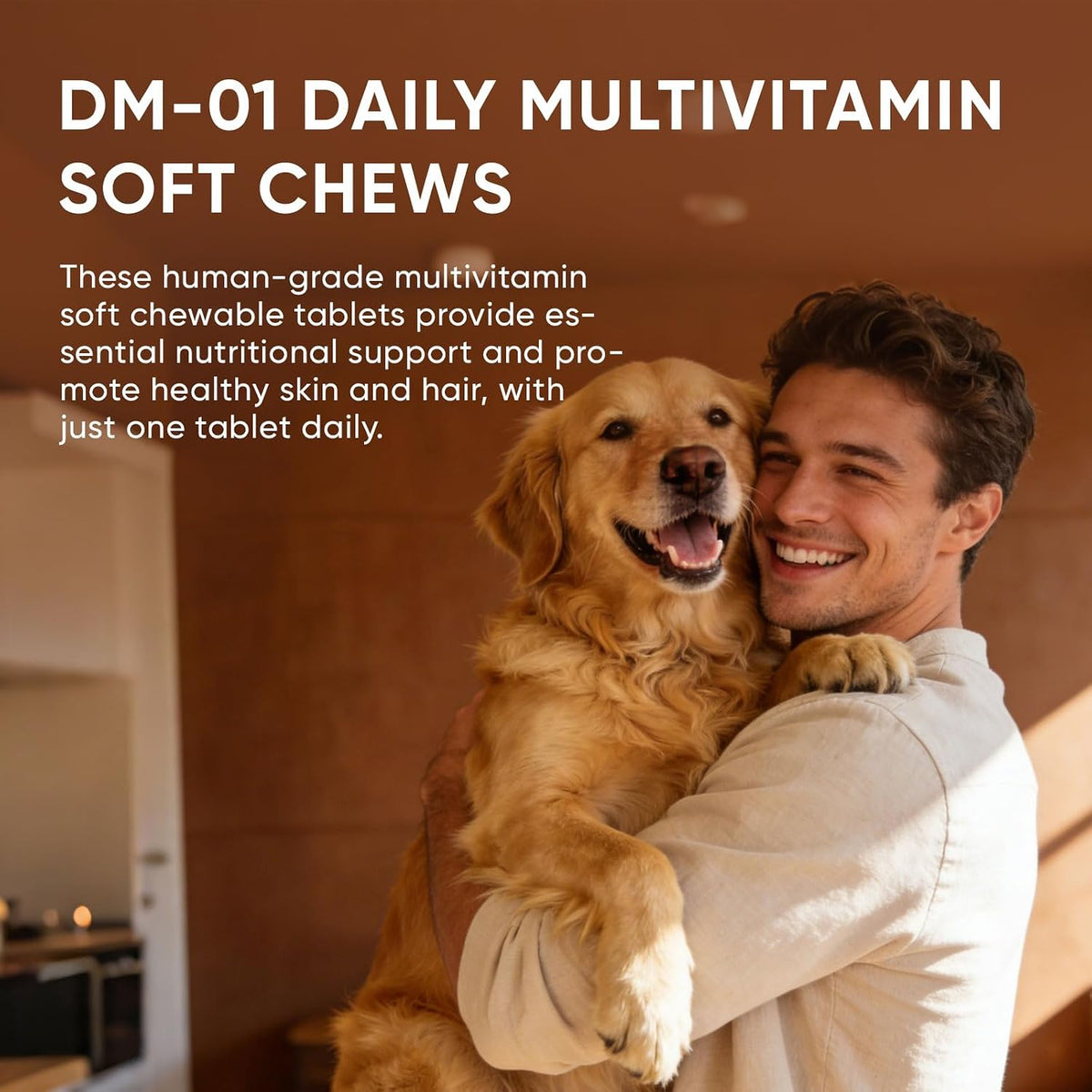 DM-01 Daily Multivitamin, Multivitamin Itch Relief Chews for Dog, with Folic Acid, Salmon Oil, Chondroitin & Natural Vitamins, Skin and Coat Healthy, Digestive & Boost Immunity, 60 Chew (Beef)