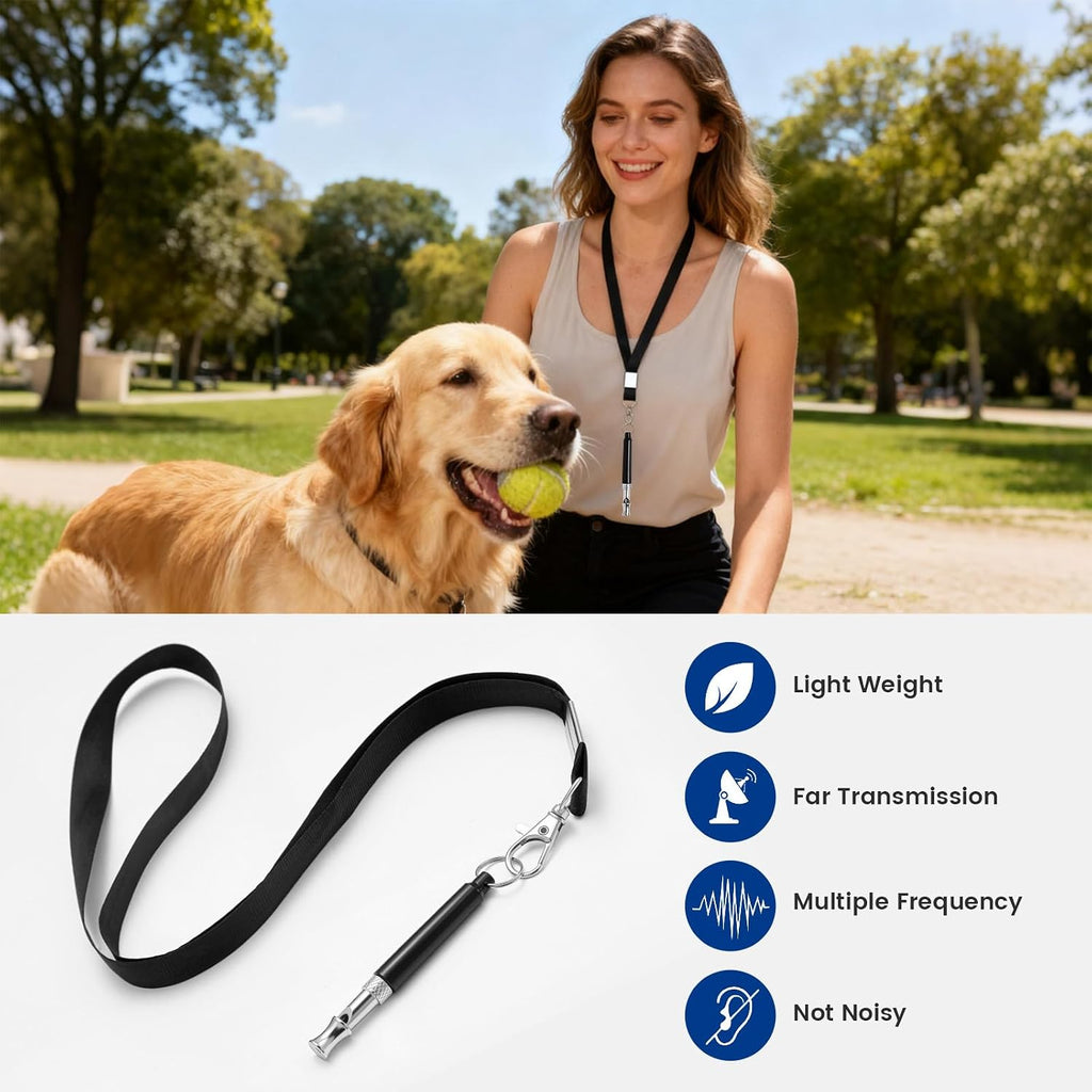 2 Pack Dog Whistle - Dog Whistle to Stop Barking Neighbor's Dog & Long Range Recall, Adjustable Ultrasonic Silent Dog Whistle with Lanyard for Training Recall, Professional Obedience (Black & White)