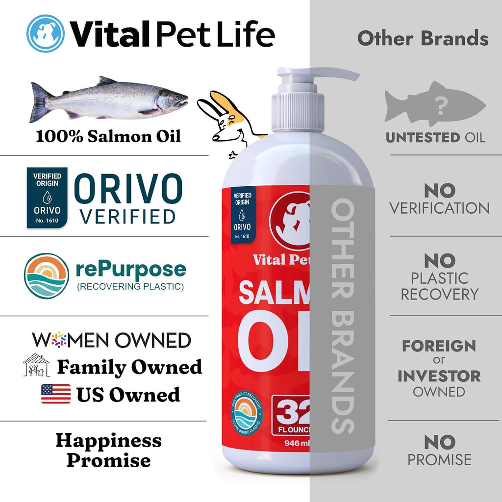 Salmon Oil for Dogs & Cats, Healthy Skin & Coat, Liquid Fish Omega 3, 32 oz | Soft Shiny Glossy Coat, EPA DHA, Immune System & Heart Function Support, Normal Shedding, Supplement for Pets