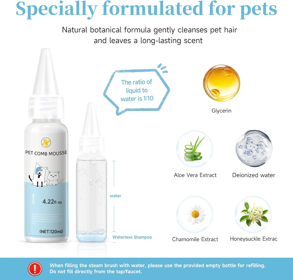 Pet Steam Brush for Dog & Cat Includes Waterless 2*Shampoo