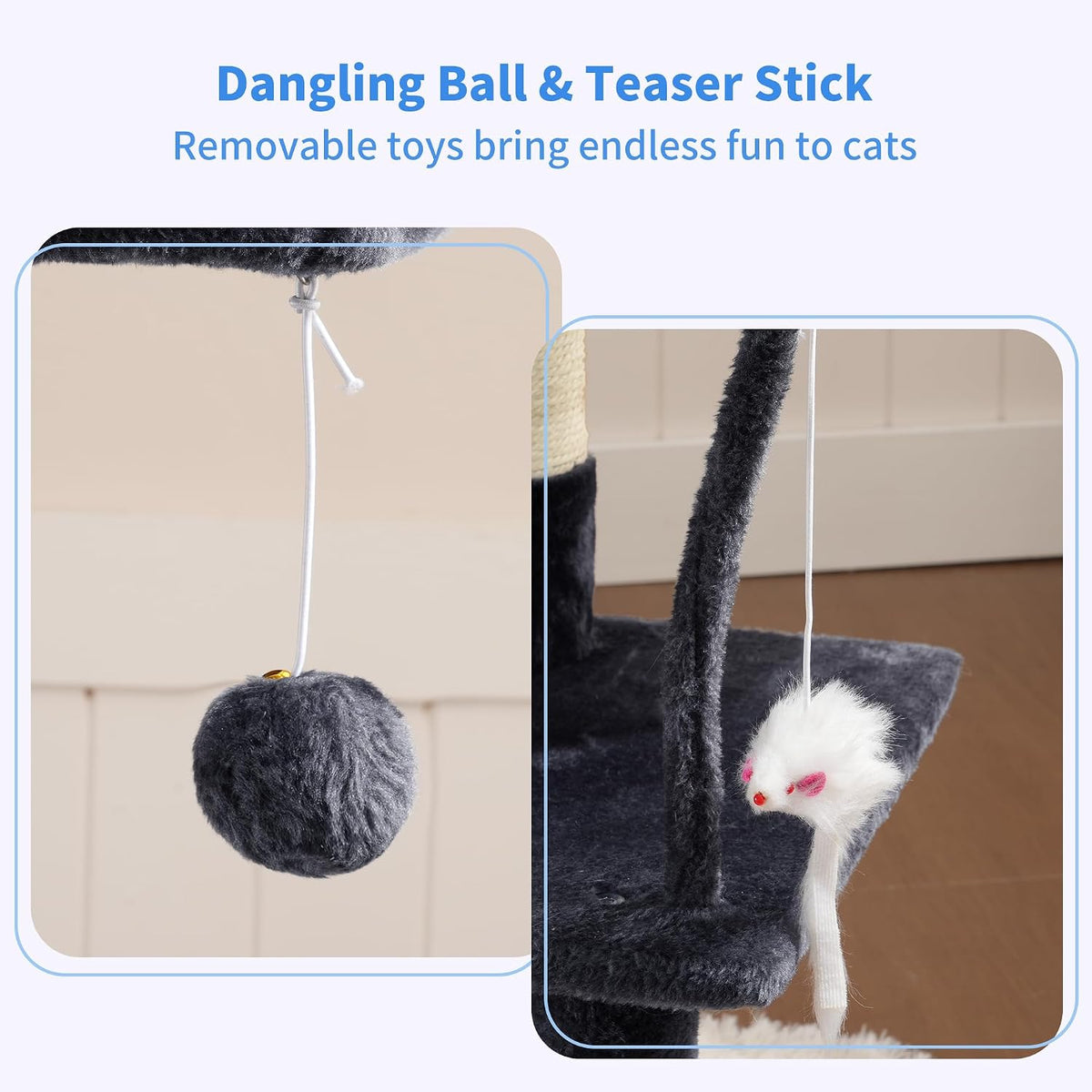 Heybly Cat Tree with Toy, 43.3 inch Cat Tower for Indoor Cats HCT004SG