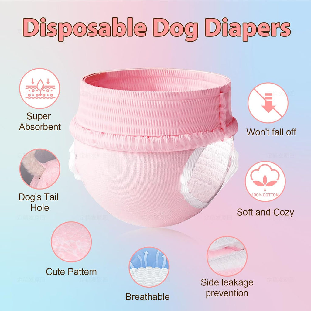 Ambreview Disposable Dog Diapers Female, Just Pull It Up, M 10 PCS | Doggie Diapers for Female Dogs • Strong Absorbency • Leak-Proof Protection • Ideal for Dogs in Heat, Senior & Disabled Dogs