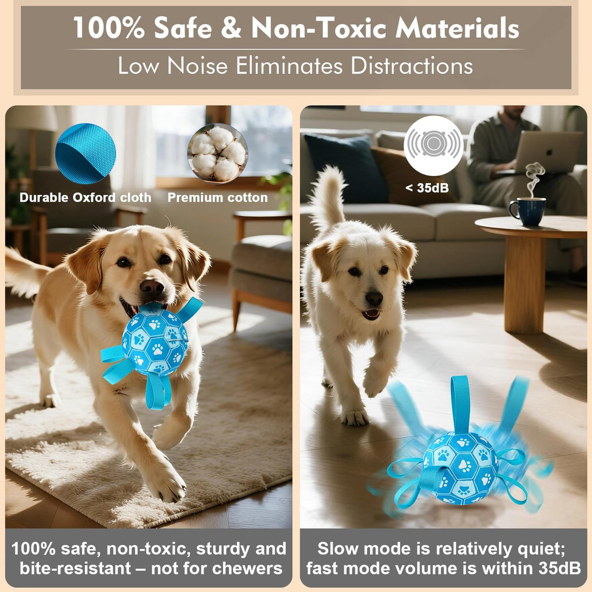 Interactive Dog Toys Dog Soccer Ball to Keep Them Busy(Blue) | Durable Automatic Moving Jumping Dog Balls with Straps for Small/Medium/Large Dogs,Rechargeable,Not for Aggressive Chewers