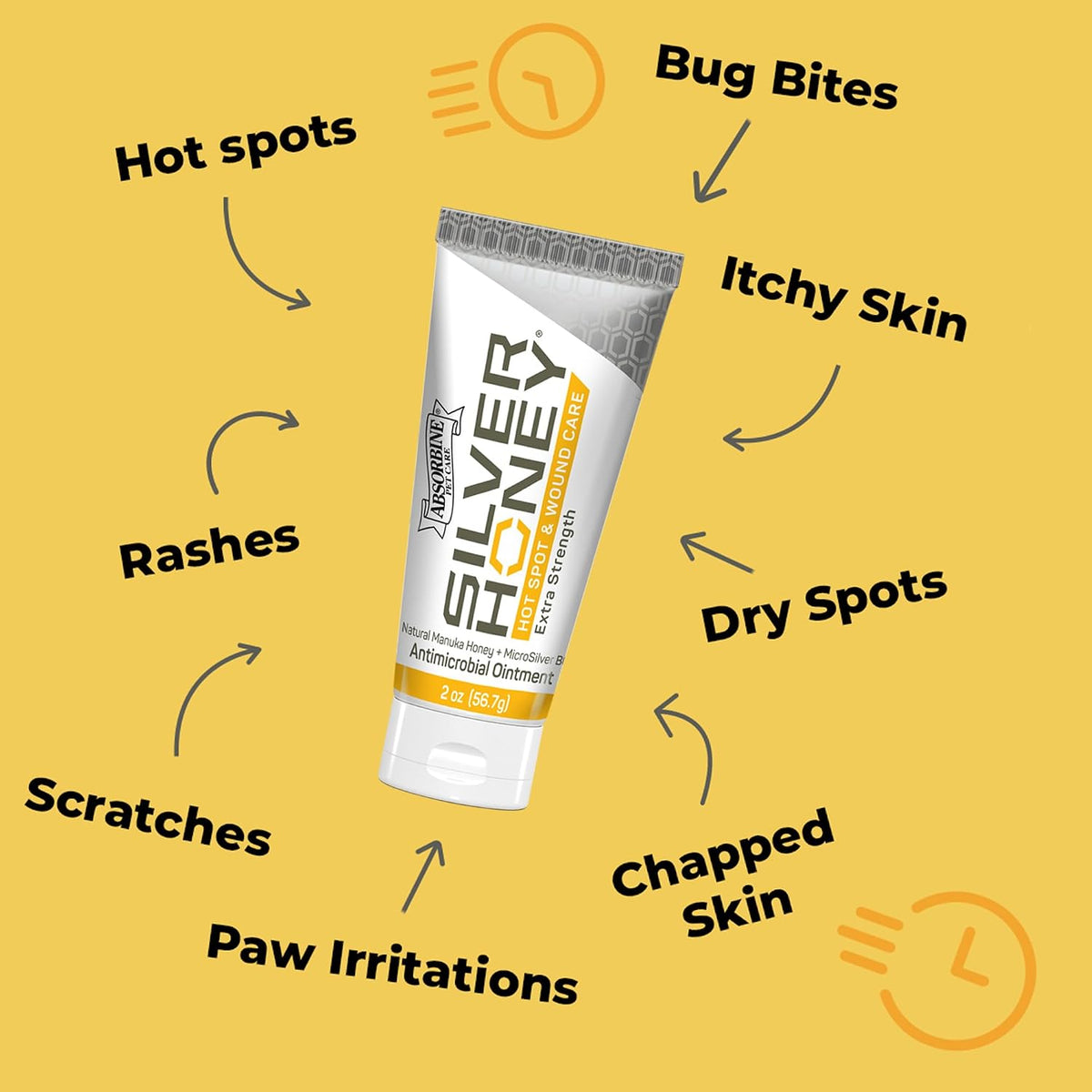 Silver Honey Hot Spot & Wound Care Pet First Aid Ointment, 2 oz Tube | Manuka Honey, MicroSilver BG, Dog, Cat, Small Animal, Fast-Acting Results, At Home Treatment, Thick, Creamy, Antibiotic-Free