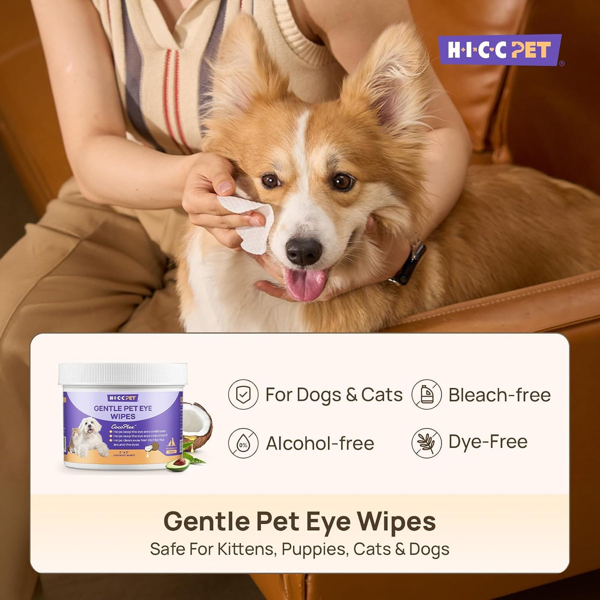 HICC PET Eye Wipes for Dogs & Cats, Pet Face Wipes, 100 Count