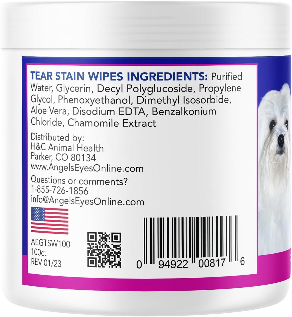 Angels' Eyes Dog & Cat Tear Stain Wipes | Eye Stain Remover Pads 100ct