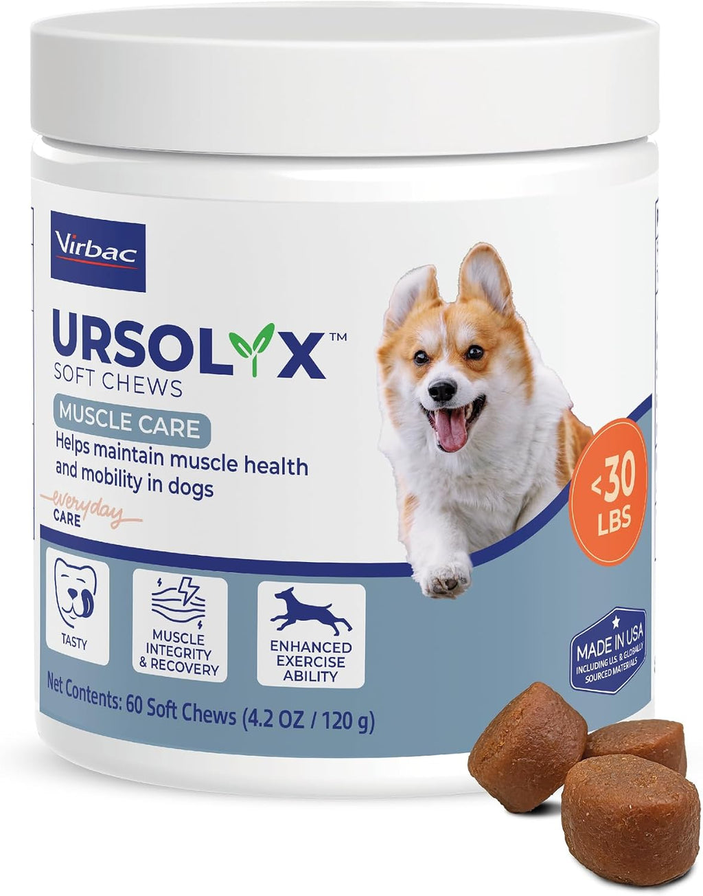 URSOLYX Soft Chews for Dogs, Large Breed, Muscle Support, 60 Count | Ursolic acid supplement to rebuild muscle strength & mobility in senior, active or recovering dogs, 2 Month Supply