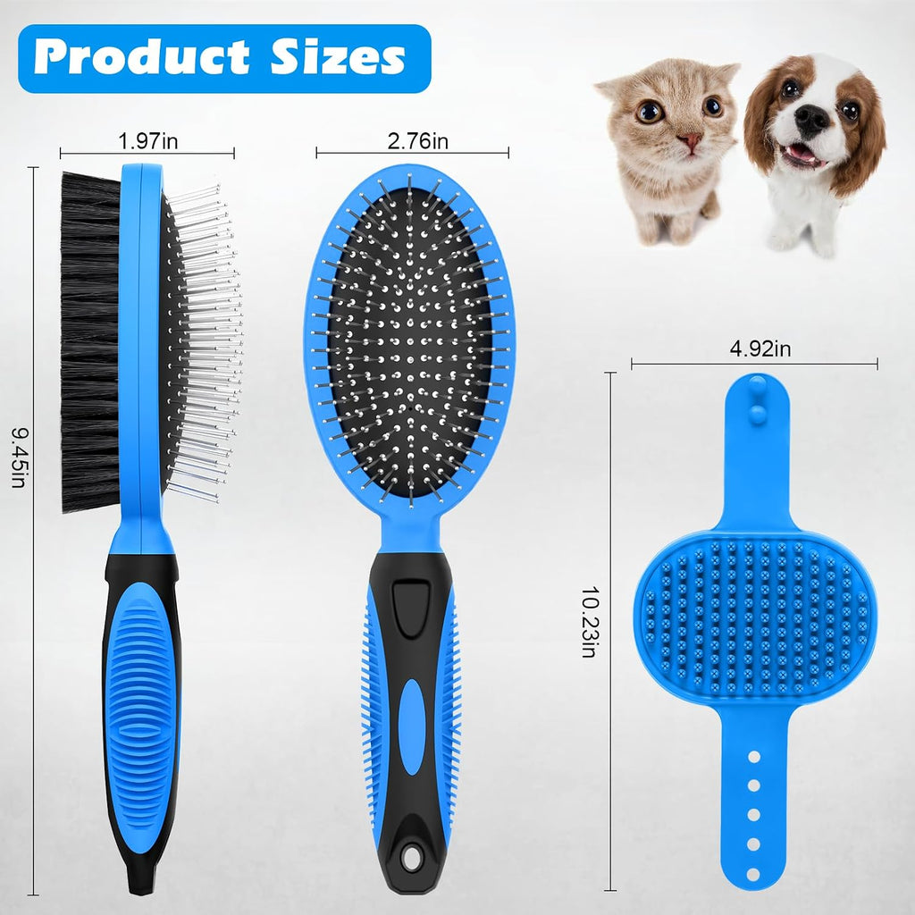 2PCS Pet Grooming Tools - Double-Sided Brush for Shedding and Bathing, Suitable for Short/Long Haired Dogs Cats and Horses, Deshedding Dog Brush, Mane & Tail Combs for Horses - Pet Supplies (Blue)