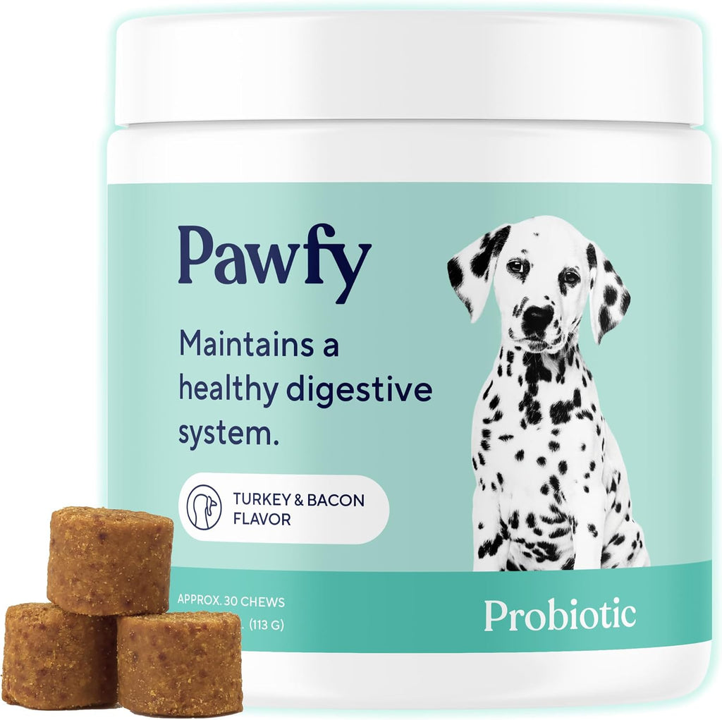 Pawfy Probiotics for Dogs - Digestive & Gut Health Supplement for Yeast | Probiotic Blend for Firm Stools, Healthy Skin & Seasonal Allergies Support. Small & Large dogs | 30 Chews.
