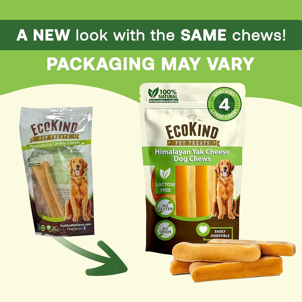 EcoKind Yak Cheese Himalayan Dog Chews, Yak Chews for Large Dogs, 4-5 Bones | 1 Lb, Long Lasting for Aggressive Chewers, Only 3 Ingredient Natural High Protein Dental Dog Treats, No Additives or Lactose