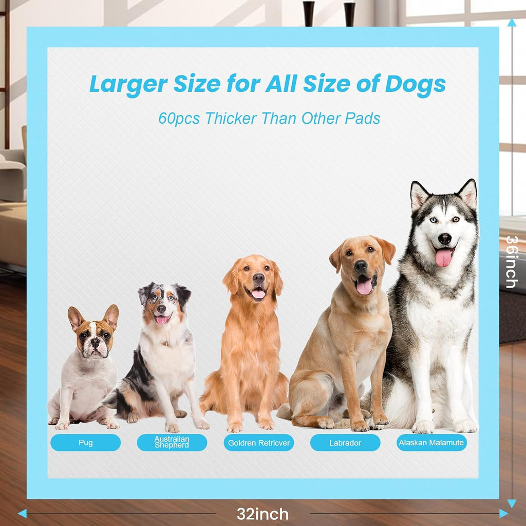 Puppy Pads for Dogs 32"x36" 60 Count, Thicken Disposable Pet Pee Pads | Extra Large & Non-Slip, Leak-Proof Incontinence Underpads, Super Absorbent & Quick-Dry, Jumbo Potty Pad for Cats Rabbits