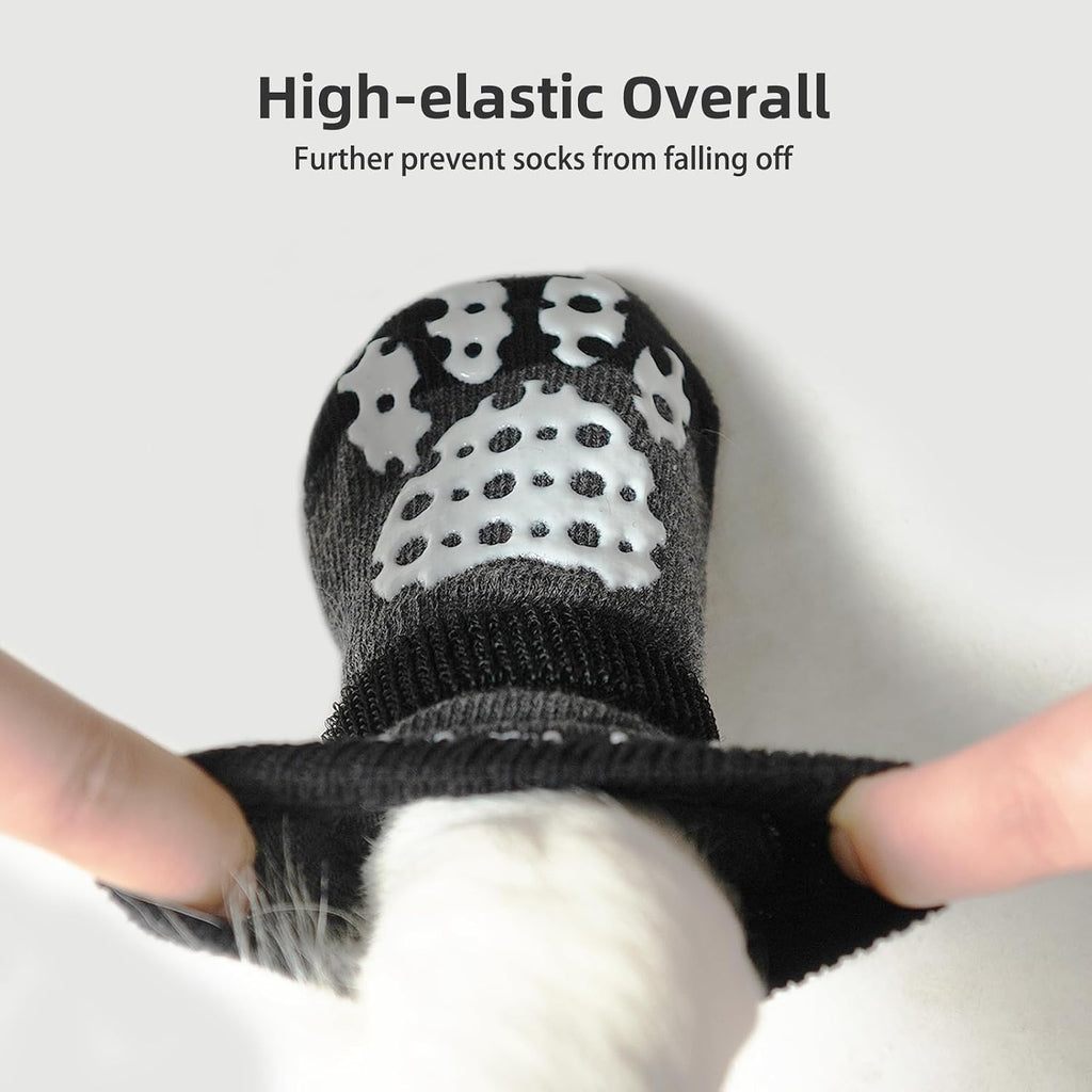 PUPTECK Anti-Slip Dog Socks with Double Sides Grips for Small Medium Large Dogs Hardwood Floors Prevents Licking, Dog Shoes for Hot Pavement Traction Control Paw Protector for Senior Dogs, Grey L