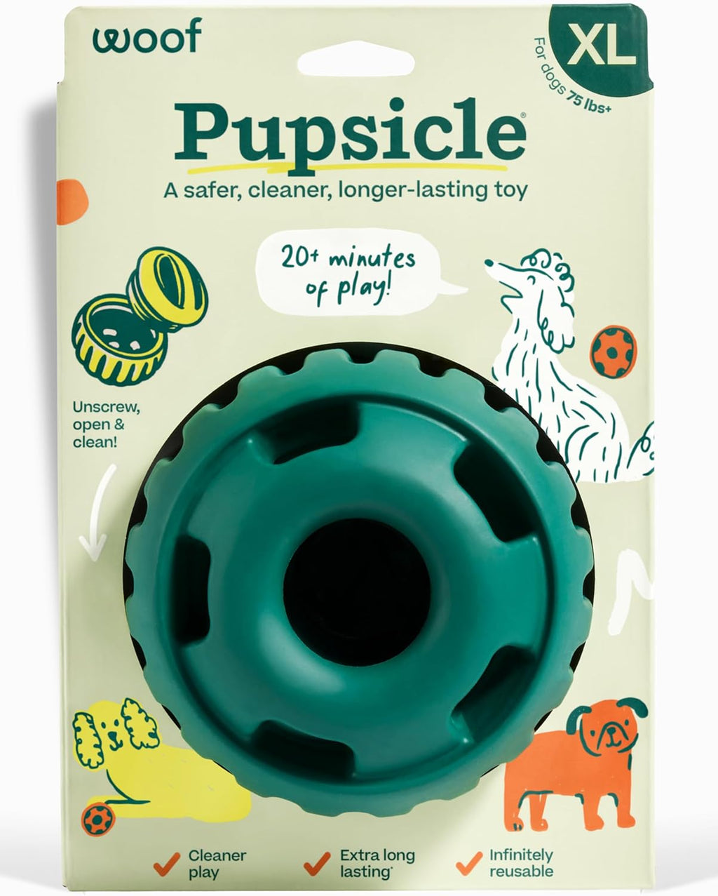 WOOF Pupsicle Interactive Dog Ball Toy for Dogs Large 25-75 lbs - Blue | Long-lasting enrichment toy for medium/large dogs, easy-fill design, low-mess play, made of natural rubber, easy to clean