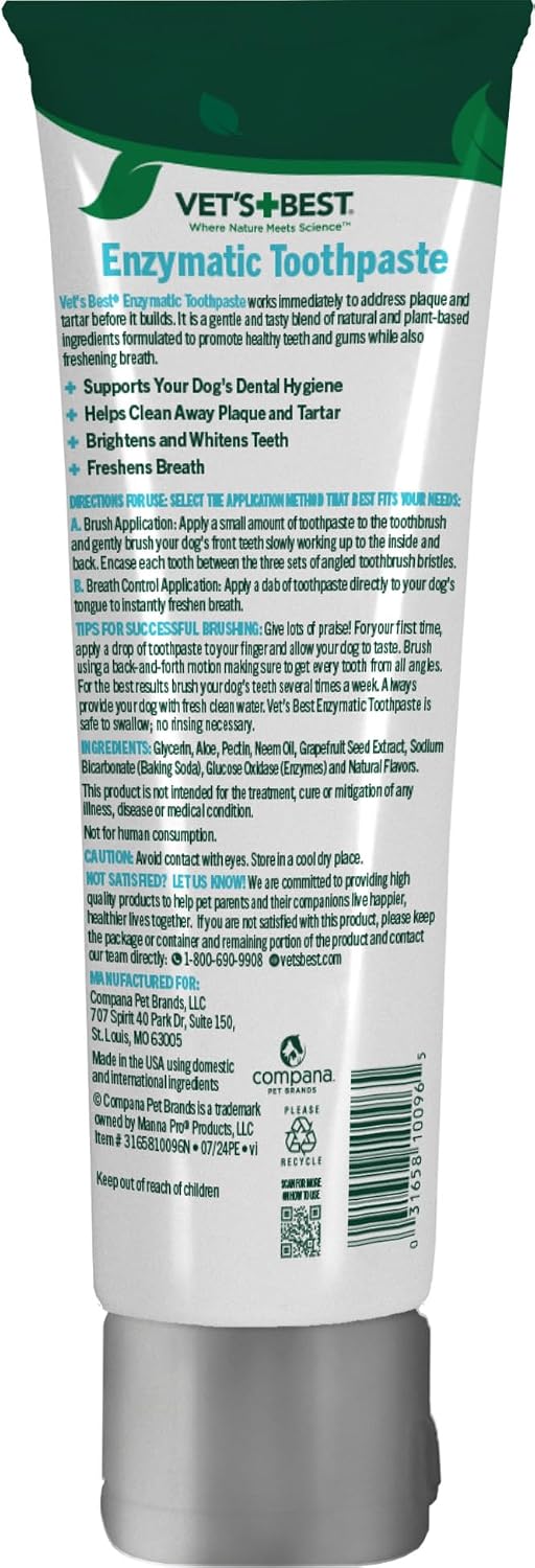Vet's Best Enzymatic Dog Toothpaste Dental Gel, Vet Formulated 3.5 oz | Dog Teeth Cleaning Toothpaste, Helps Remove Plaque & Tartar, Freshens Dog Breath, Supports Daily Oral Hygiene, Vet Formulated