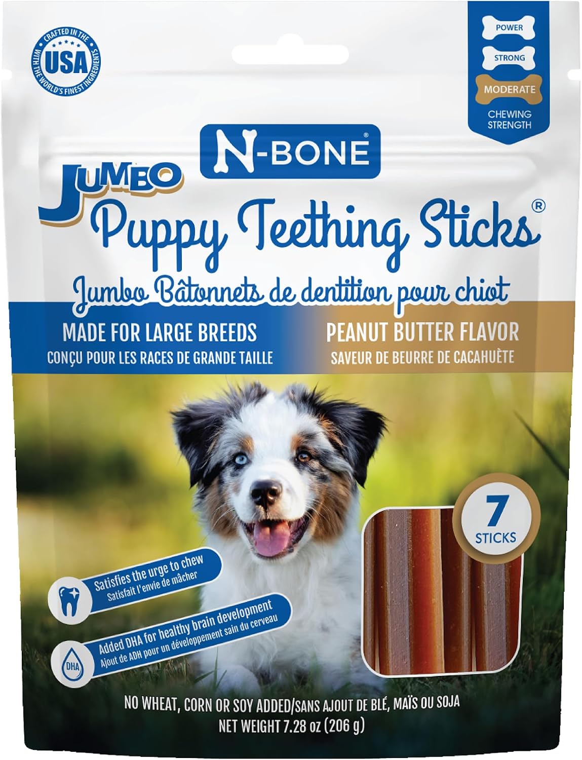 N-Bone Jumbo Puppy Teething Sticks, Chicken Flavor, Natural Puppy Chew Sticks for Growing Puppies, SQF Certified, Made with Rice Flour for Easy Digestion, Calcium Enriched, 7 ct. Pouch (7.3oz)