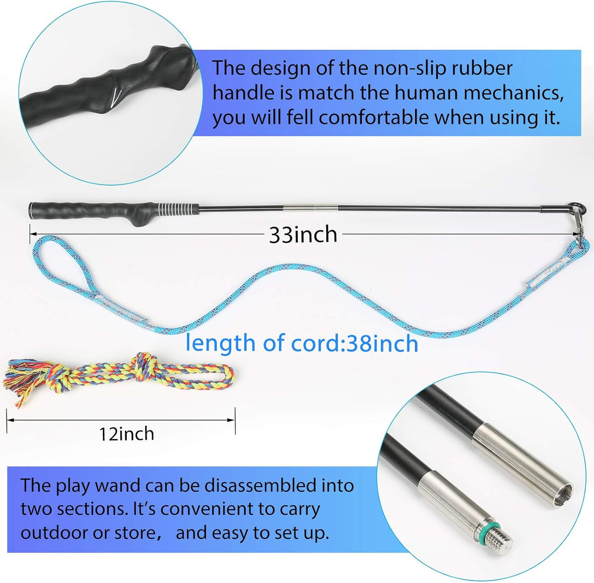 Flirt Pole for Dogs Interactive Chase Toy for Large Medium Small Puppy Dogs | For Chase and Tug of War, Dog Teaser Wand with Lure, Chewing Toy, for Outdoor Exercise & Training,Easy to Use,Carry, Sturdy
