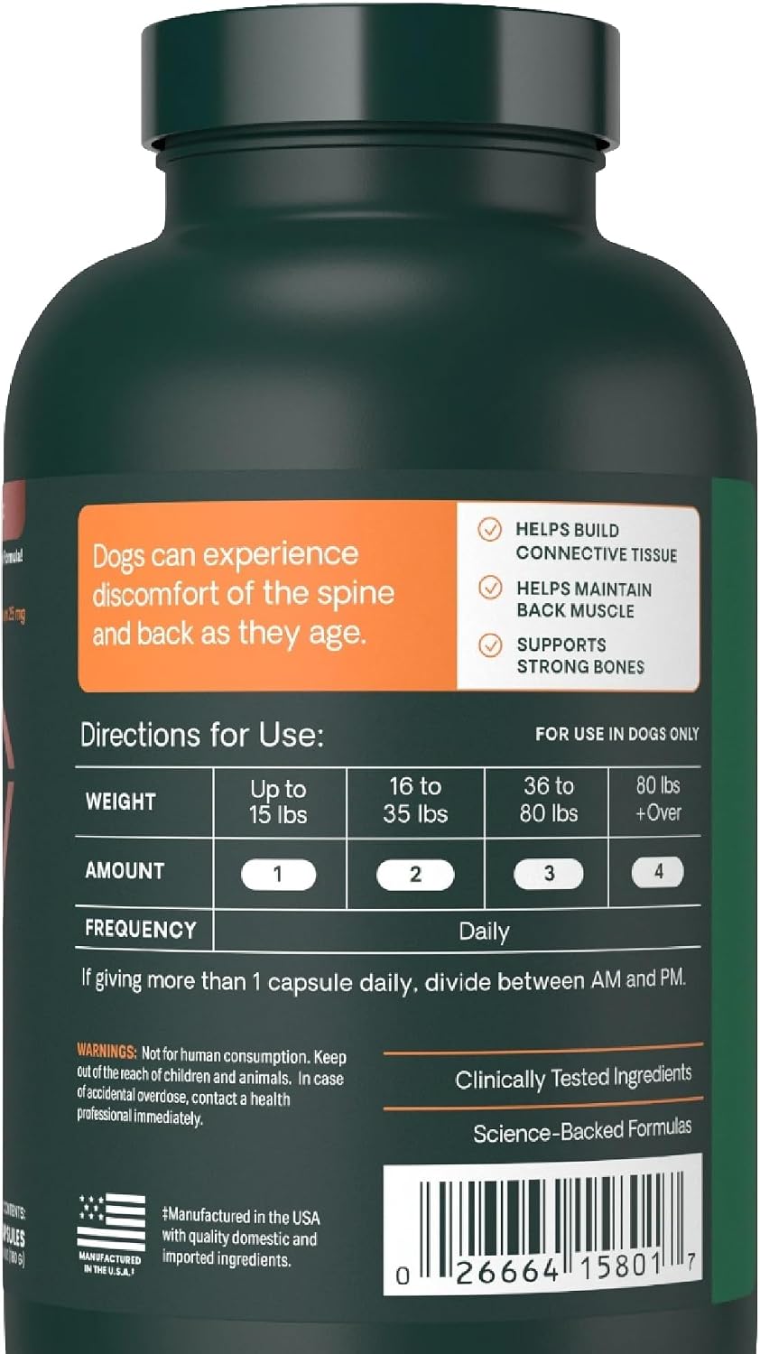 VetriScience Healthy Spine & Disc for Dogs, 180 Count | Back & Spinal Support Chondroitin & Taurine for Dogs, Perfect for Dachshunds, Corgis, Frenchies, Basset Hounds & More