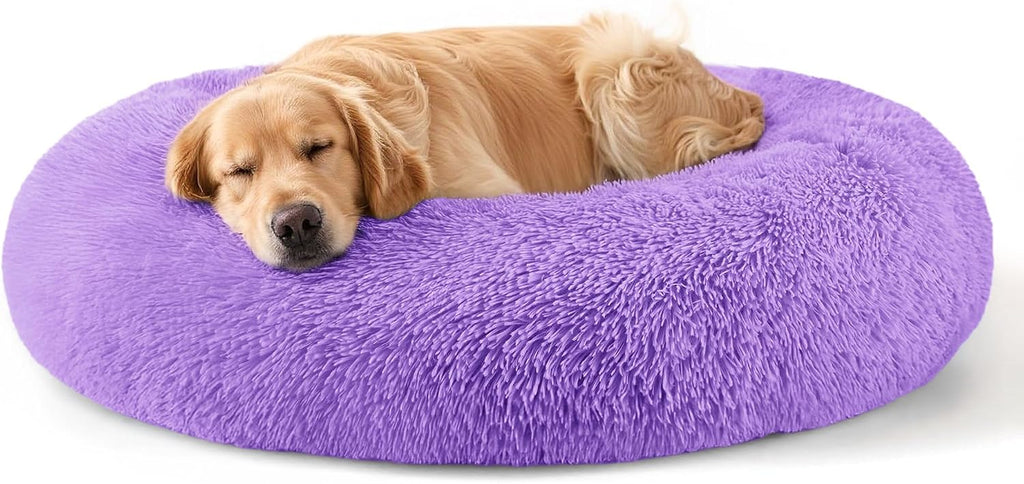 Hoewina Dog & Cat Bed for Indoor Cats, 20in Calming Donut Bed for Puppy and Kitten, Washable Round Fluffy Pet Bed for Small Medium Dogs and Cats (Light Grey)