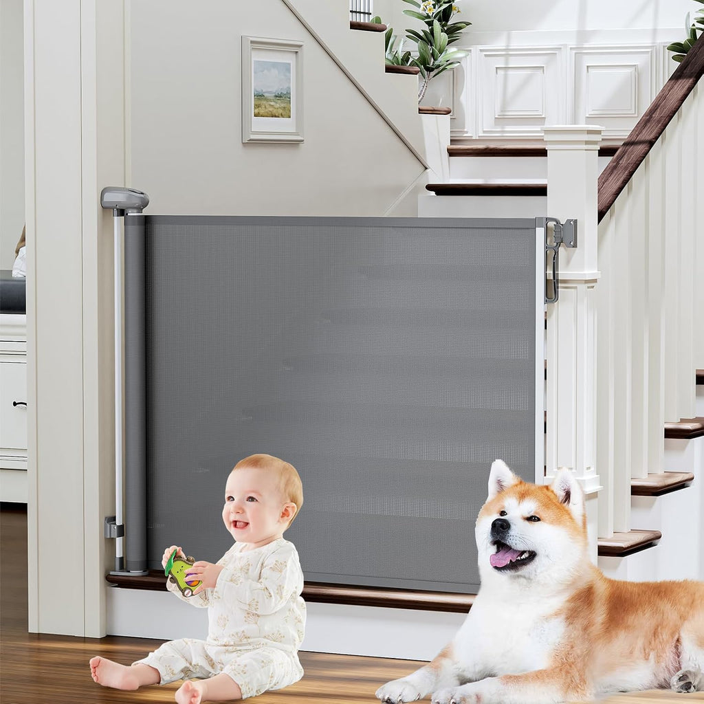 PRObebi Retractable Baby Gates for Stairs & Doorways, Dog Gate 0-54" W × 34" H, Black