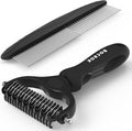 Docrok Pet Grooming Combo - Blue Deshedding Brush with Metal Comb for Detangling and Dematting Long, Matted Fur on Cats and Dogs | Dematting Deshedding Undercoat Rake, Cat Brush Dog Brush Shedding Tool for Long Matted Haired Pets