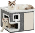 Cat Houses for Indoor Cats, Covered Cave Bed with Scratch Pad and Fluffy Ball, Foldable Cat Hideaway Condo for Large Cats, Modern Kitten Bed,16.5x16.5x13 inches (Grey, Large)