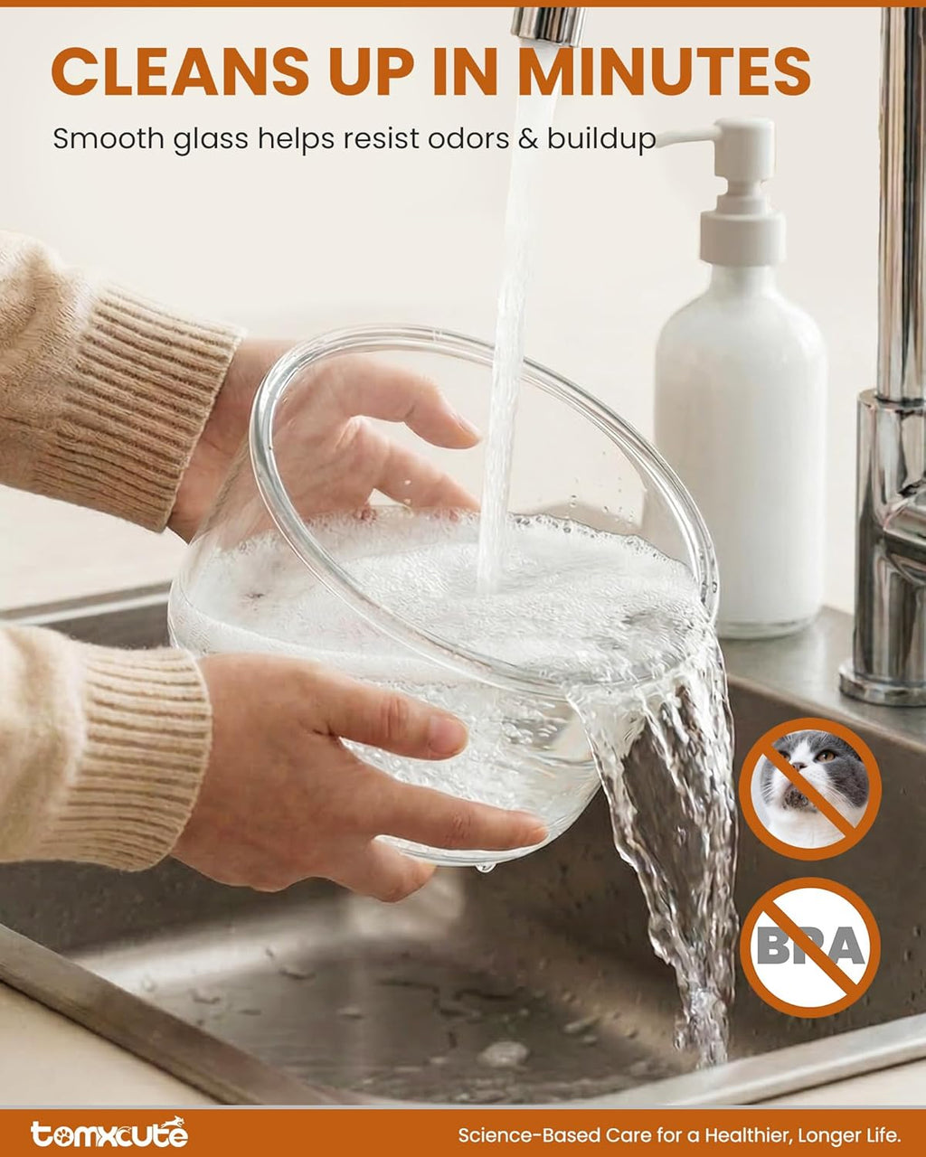 Tomxcute Glass Cat Water Fountain-84oz Dishwasher Safe Cat & Dog Fountain