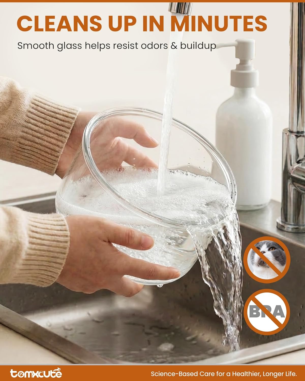 Tomxcute Glass Cat Water Fountain-84oz Dishwasher Safe Cat & Dog Fountain