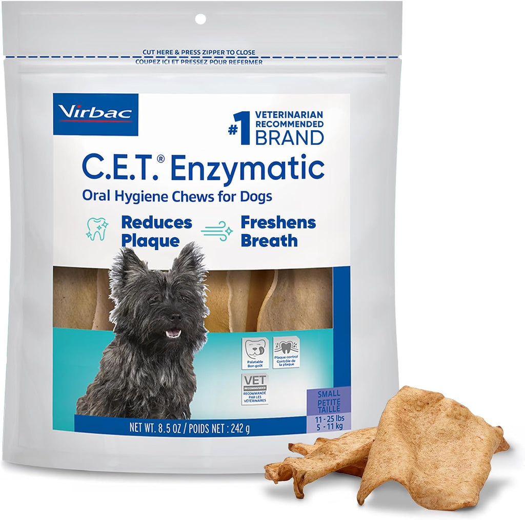 Virbac C.E.T. Enzymatic Oral Hygiene Chews for Dogs, Tartar Control, Large | Dual-enzyme system, single layer beefhide, chicken flavored plaque control, oral hygiene care for large dogs