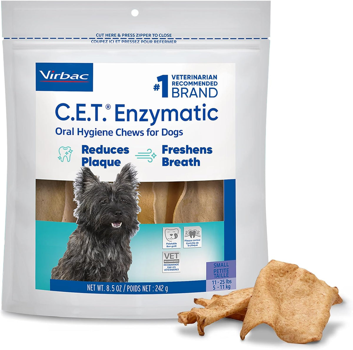 Virbac C.E.T. Enzymatic Oral Hygiene Chews for Dogs, Tartar Control, Large | Dual-enzyme system, single layer beefhide, chicken flavored plaque control, oral hygiene care for large dogs