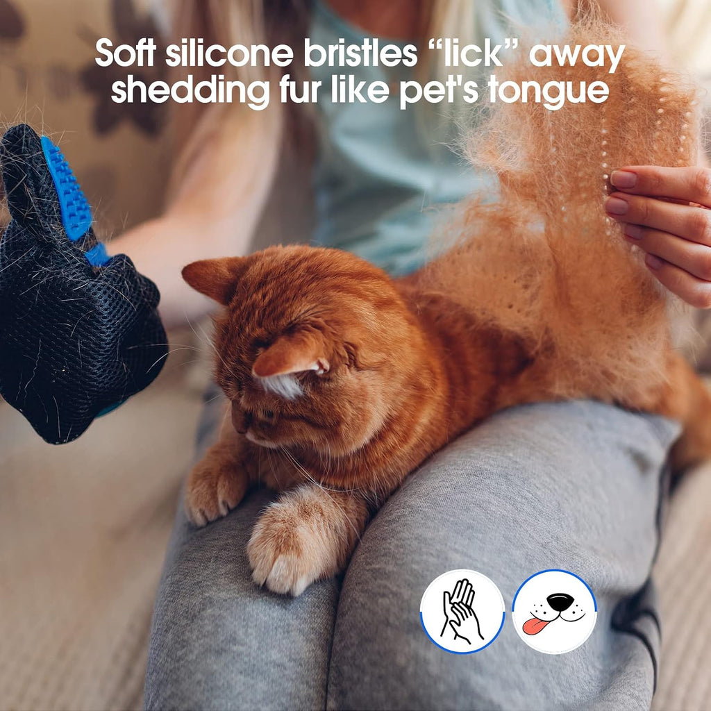 Pet Hair Removal Glove with 255 Silicone Tips for Dogs & Cats, 1 Pair Blue