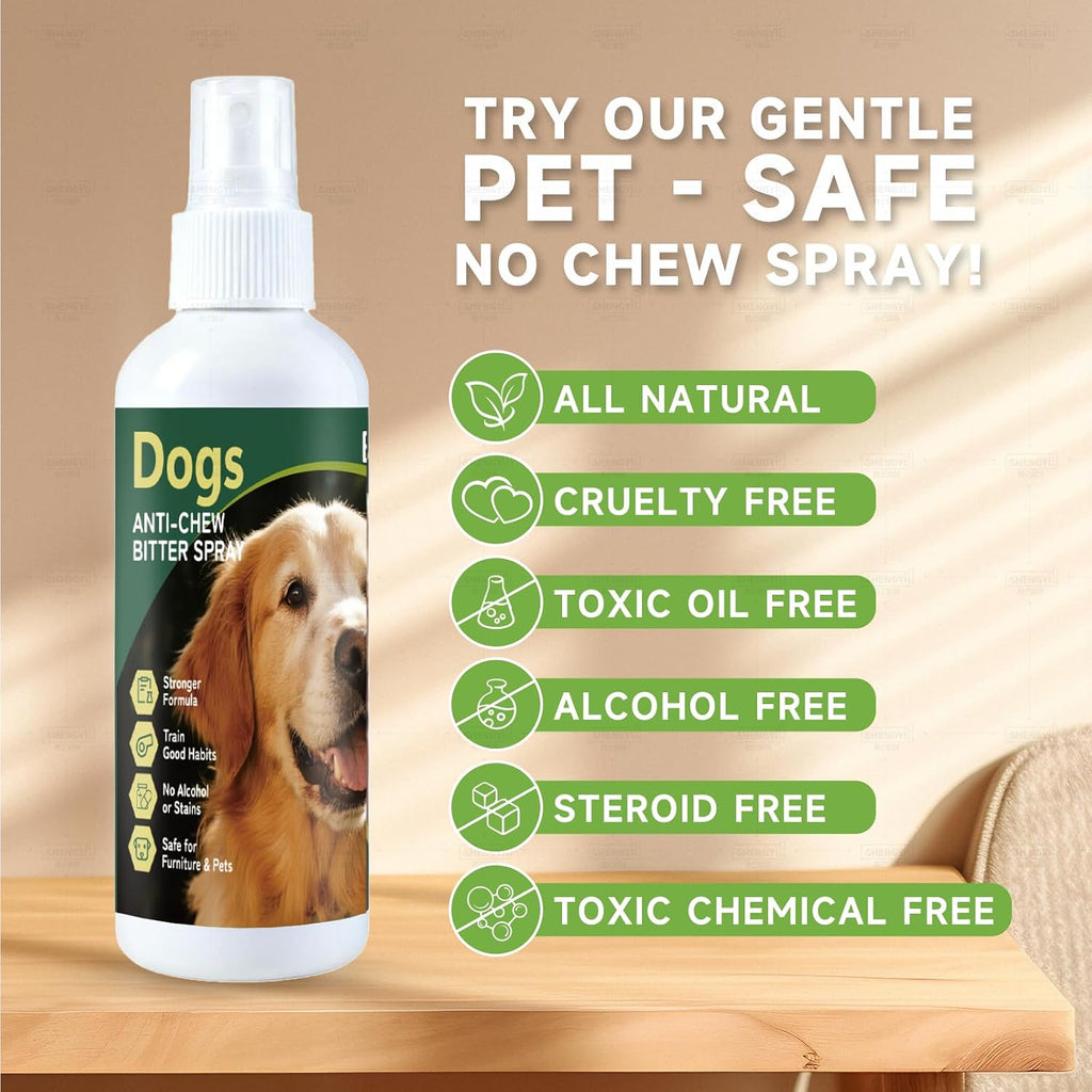 ‌Bitter Dog No Chew Spray, Dog Training Aid for Furniture & Carpet, Puppy Corrector & Behavior Spray for Dogs & Puppies, Bitter Melon Extract, Discourage Peeing, Biting, Chewing & Licking Injuries