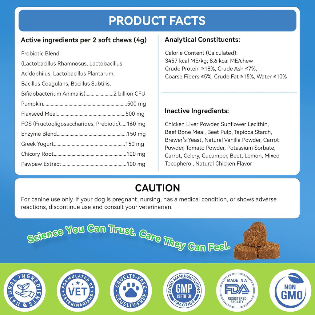 Probiotics for Dogs, Dog Probiotics for Yeast, Itchy Skin and Itchy Ears | WEALLIN Dog Probiotic Chews for Gut & Digestive Support, Diarrhea & Gas Treatment with Digestive Enzyme, Prebiotics & Pumpkin