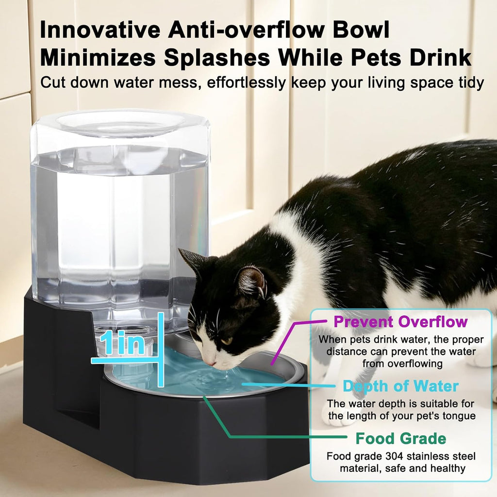 Sfozstra 5L Cat Gravity Water Bowl Dispenser: Stainless Steel Bowl | No Power Needed / No Filter Required / Spill Proof Design / Easy Cleaning / Cats & Small Dogs / Home Crate Area & Travel