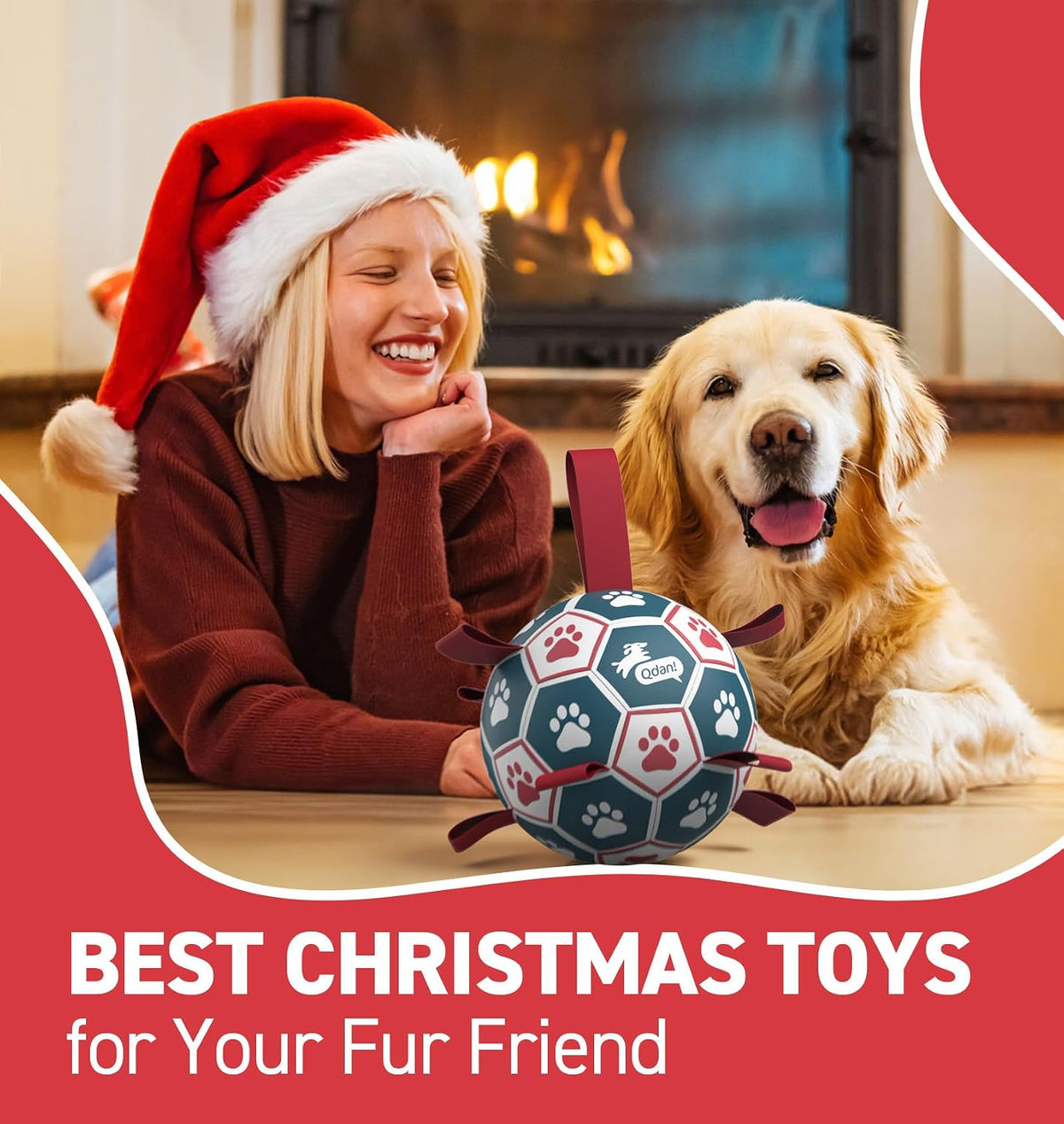 QDAN Dog Balls, 6 Inch Dog Soccer Ball with Straps, Herding Balls for Dogs | Outdoor Dog Toys Balls for 20-40 lb dogs, Puppy Ball to Keep Them Busy, Dog Pool Water Play Toy, Puppy Birthday Gifts